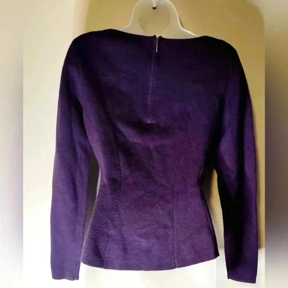Emerson Rose fit & flare sweater, womens size XS, purple Merino wool scoop neck - Picture 5 of 10